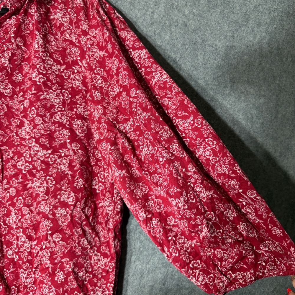 LOFT Red Floral Button Down Long Sleeve Shirt Women Large Boho Cottagecore - Picture 7 of 9